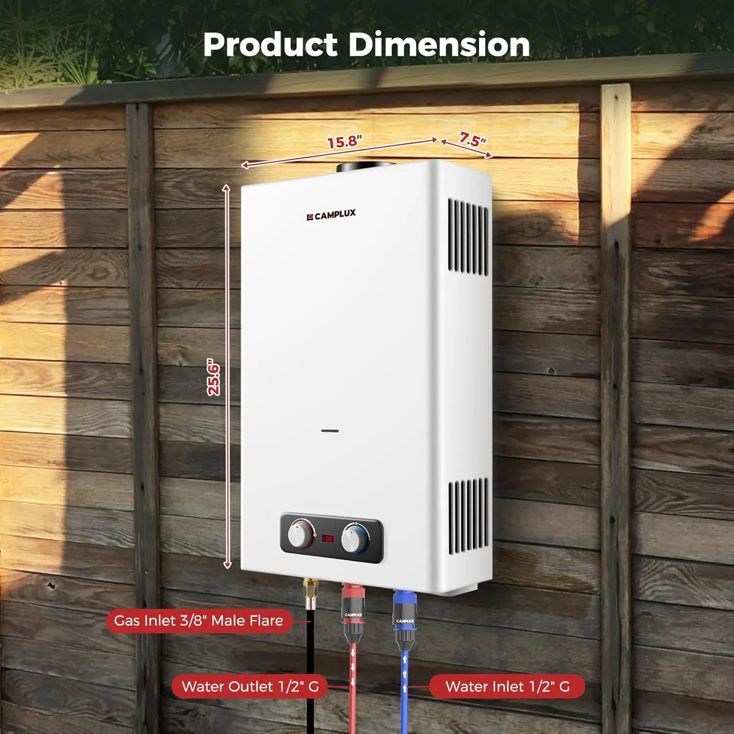 Tankless Water Heater 4.22 GPM Propane Water Heater Outdoor with 3.3 GPM Pump & Pipe Strainer for Off Grid Cabins