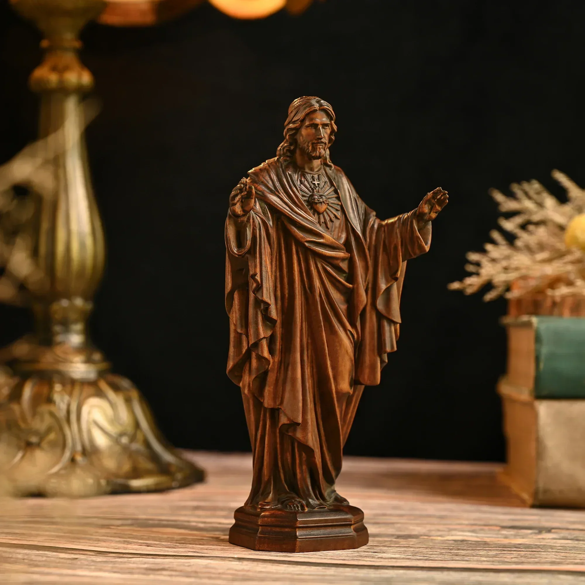 Vintage Solid Wood Carving Handcrafts Jesus Sacred Statue Ornaments Office Decor Cross-Border Figurines