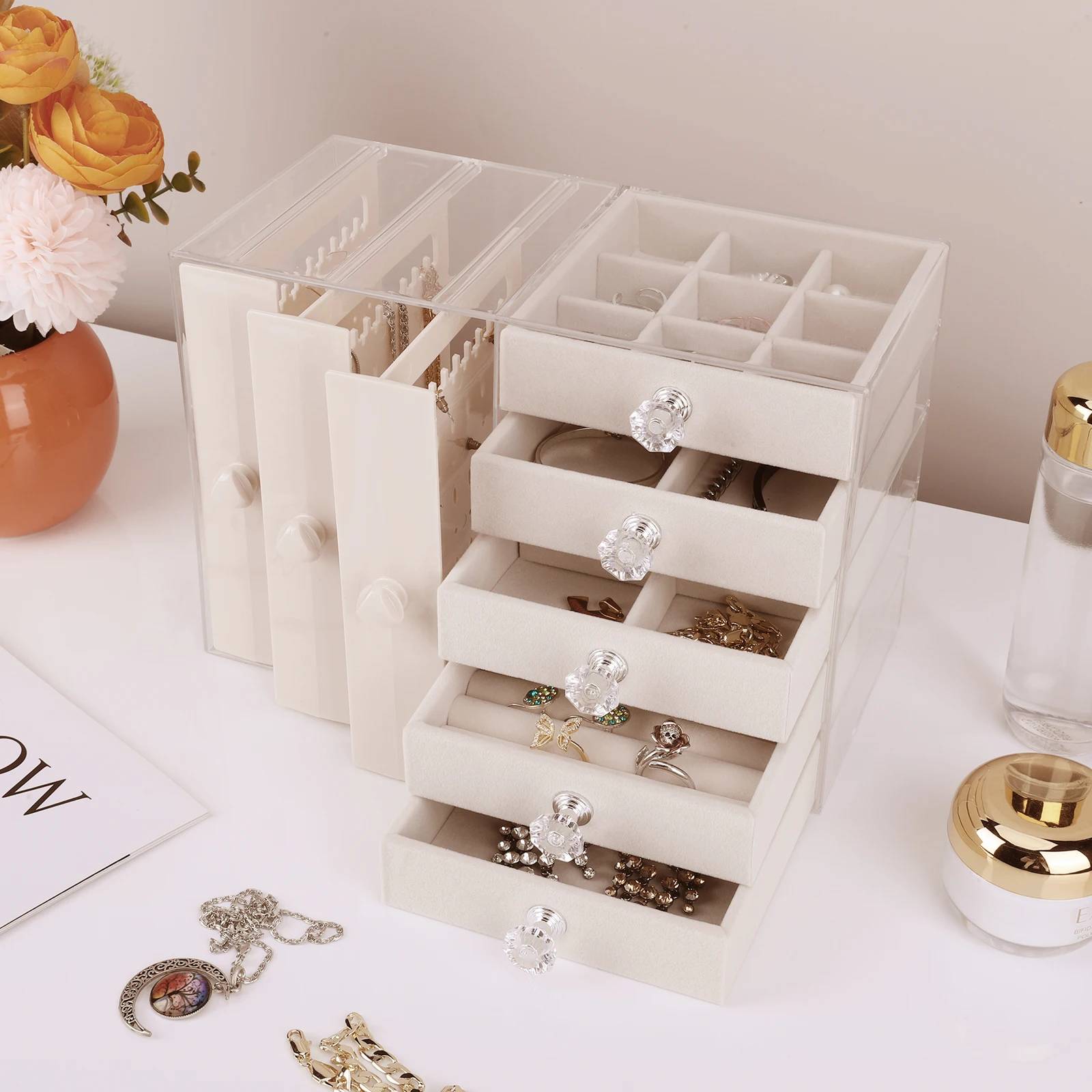 Plastic Jewelry Storage Box with 4 Drawers for Earrings Rings