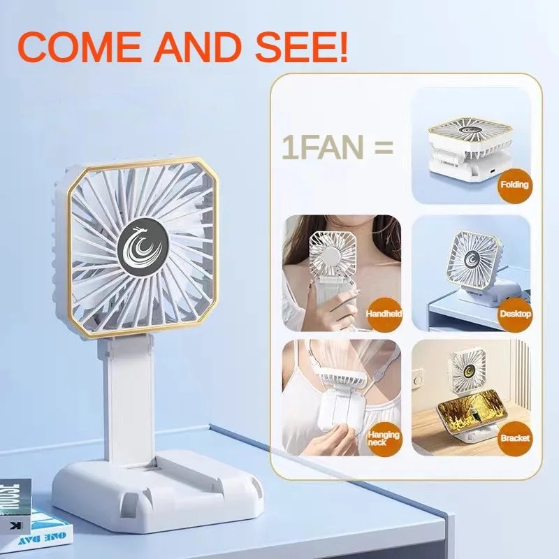 MINI Fan Foldable Desktop Fan Third Gear Adjustable Neck Fans Portable USB Recharge Outdoor Air Conditioner with Phone Holder