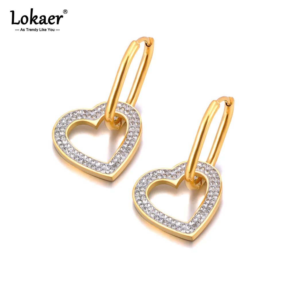 Lokaer 여성용 스타 하트 후프 귀걸이, 316L 스테인리스 스틸, 18K 골드, PVD 도금, 방수 데일리 이어 쥬얼리 E24068, 패션