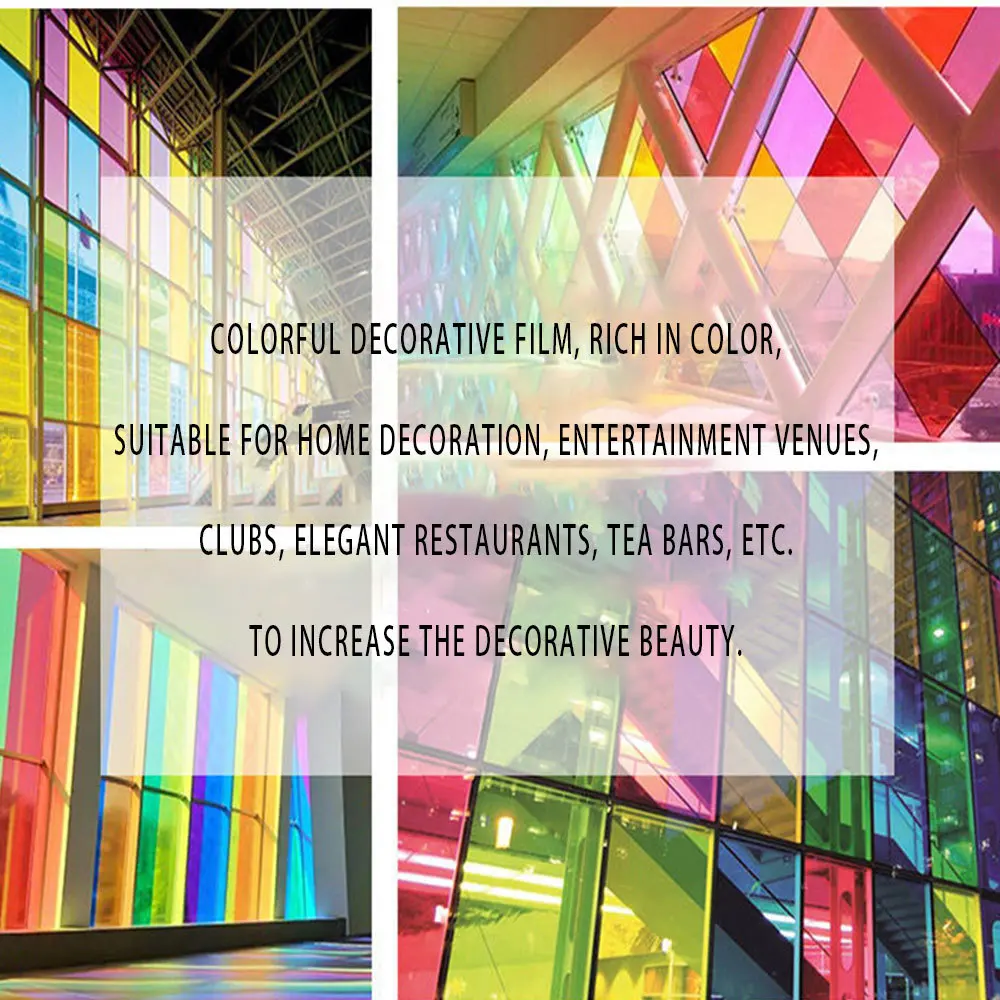 Description Picture 5 of item6 Sheets Colored Window Film Transparent Decorative Glass Tint Sun Blocking Self Adhesive Window Tint for Building Residential