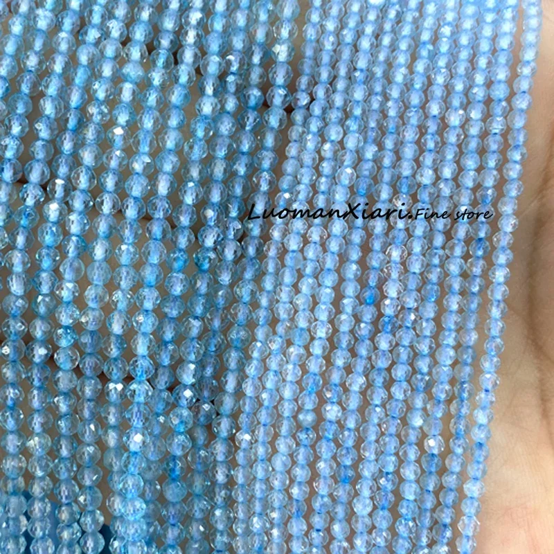 2 3 4MM Faceted Natural Stone Blue Topaz Loose Round Spacer Beads for Jewelry Making Diy Earrings Bracelet Charms Accessories 3