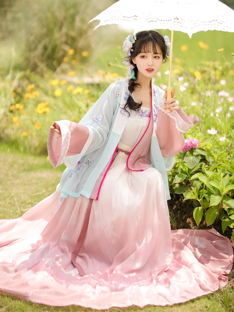 2022 chinese ancient song dynasty one - piece skirt gradient embroidery hanfu female women cospaly costume image_1