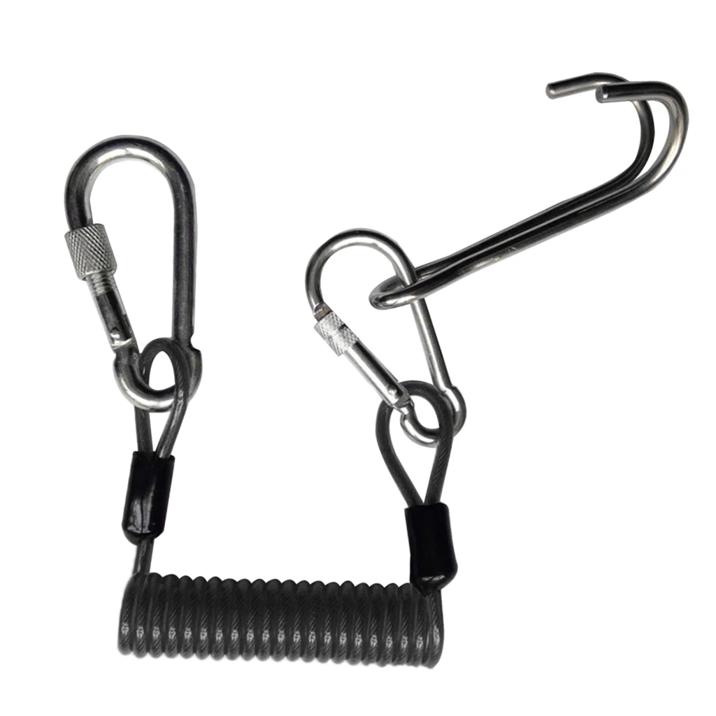 Safety Scuba Diving Diver Dual Reef Hook & Coil Lanyard Swivel Clip 304 Stainless Steel Diving Accessories for Unterwater Sports