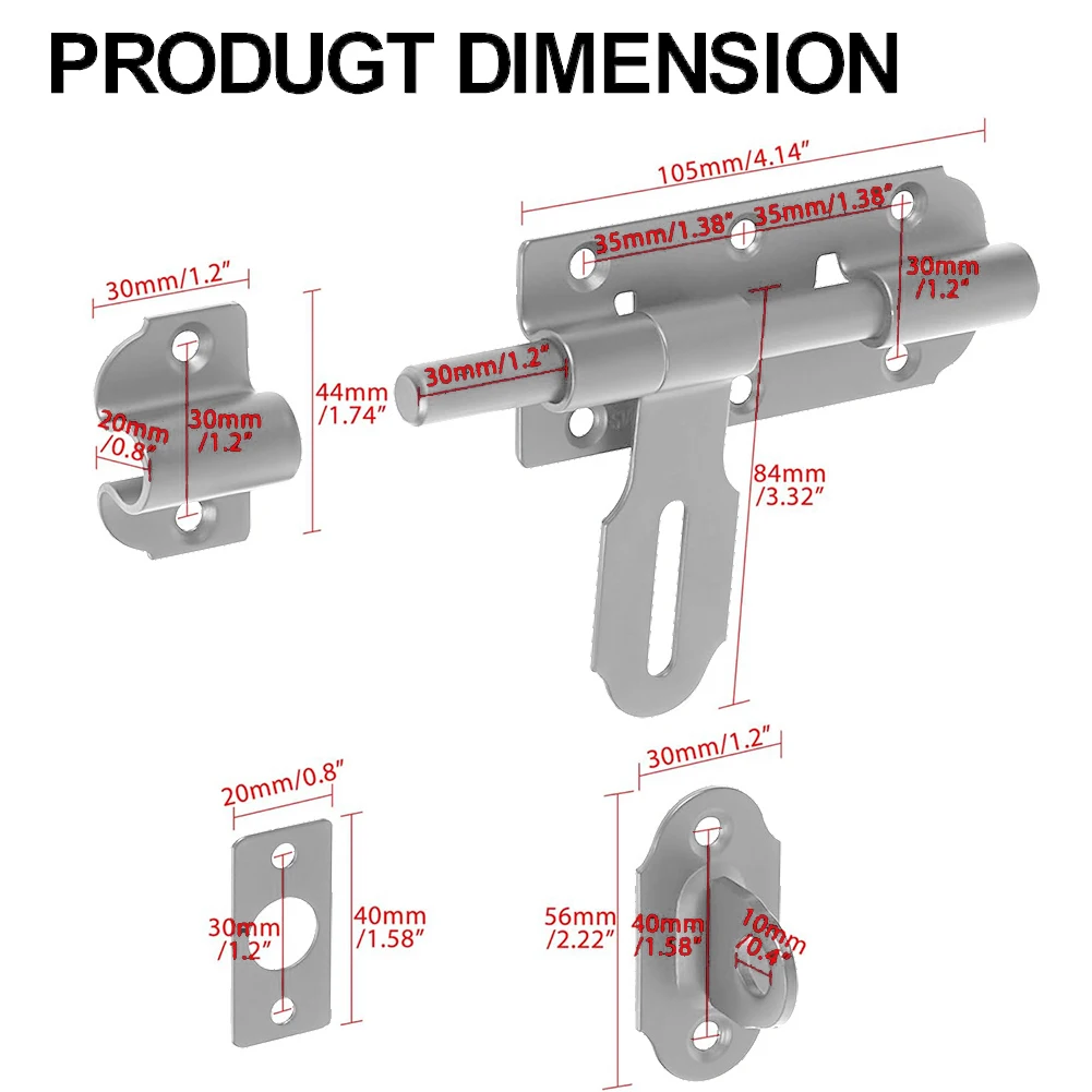 Description Picture 3 of item1pcs Door Bolt Lock Stainless Steel Door Bolt Latch Hasp Hardware Toilet Shed Gate Safety Door Bolt Anti-Theft Window Catch Lock