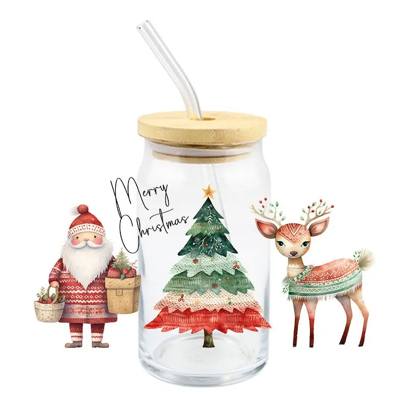 Christmas UV DTF Wrap Transfer Stickers Santa Claus Funny Design Waterproof Wrap Glasses Cups Mugs Bottles Decal