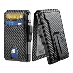 Sleek Tactical Leather RFID - Blocking Wallet with Money Clip (Carbon Black)