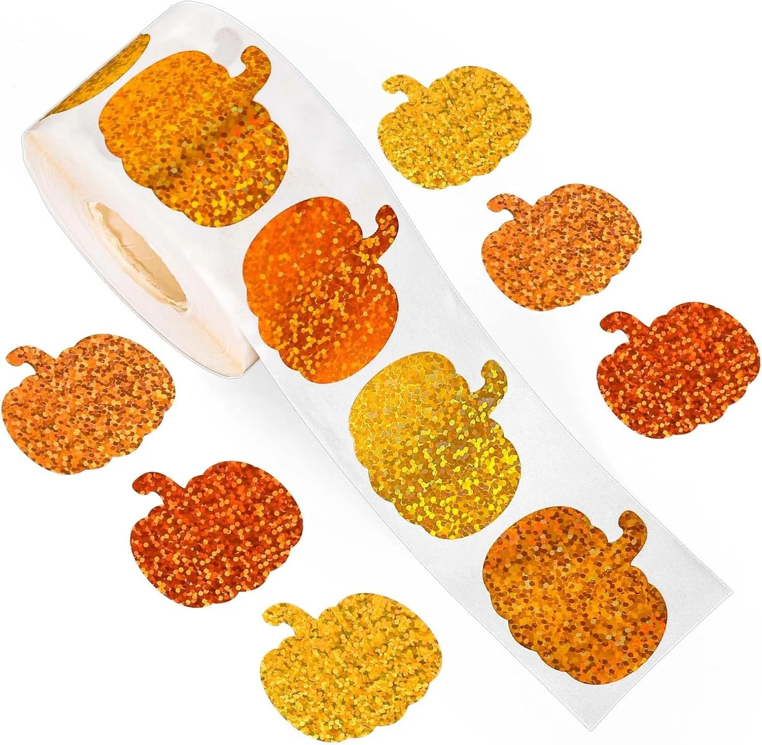 50–500 Stück glitzernde Kürbis-Aufkleber, Halloween-Geschenkverpackungsetikett, Scrapbook-Briefpapier-Aufkleber – Detail 1