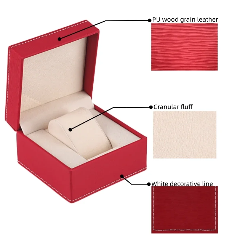 White Stitching Surface Red Line Texture Plush White PU Leather Flip Watch Case Box Free Customization Watch Box Organizer