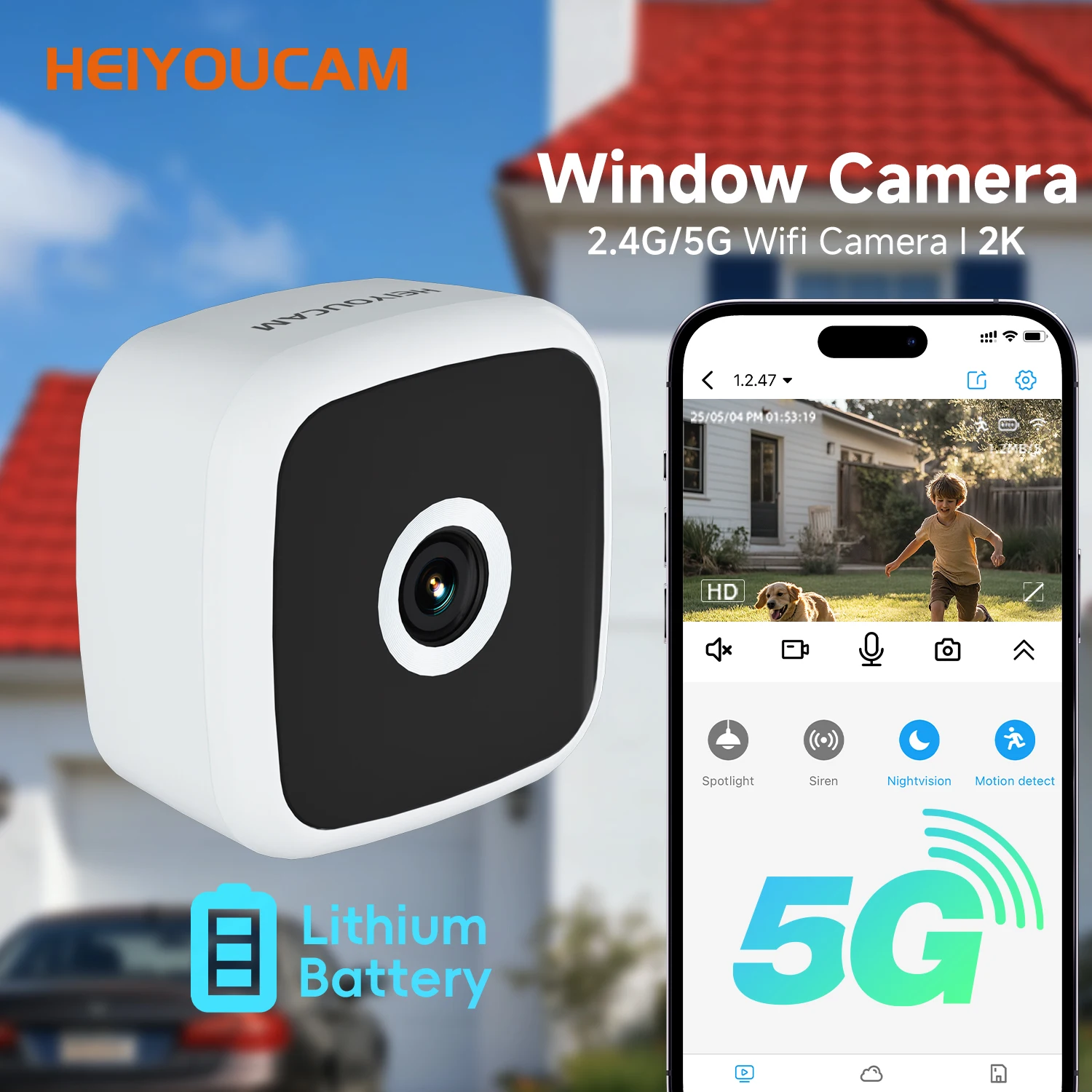 2PCS/1PCS 2K Battery Powered Security Window Camera Indoor, Magnetic ...