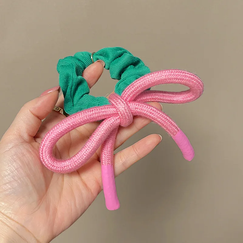New Cute Pink Bow Hair Rope Large Hair Circle Sweet  Rubber Band  Hair Tie Ponytail Rope Elastic Hair Bands Hair Accessories