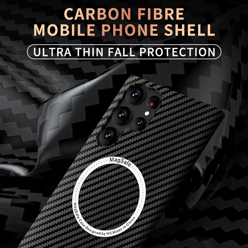 

Shockproof Carbon Fiber Magnetic Adsorption Wireless Charging protect Case for Samsung S23 S22