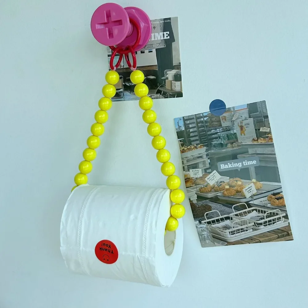 Chic Pink Beaded Toilet Paper Holder & Phone Chain-Punch-Free, Wall-Mounted Organizer For Bathroom And Office Decor paper towel holder toilet paper holder toilet paper rack toilet roll holder paper towel rack tissue holder