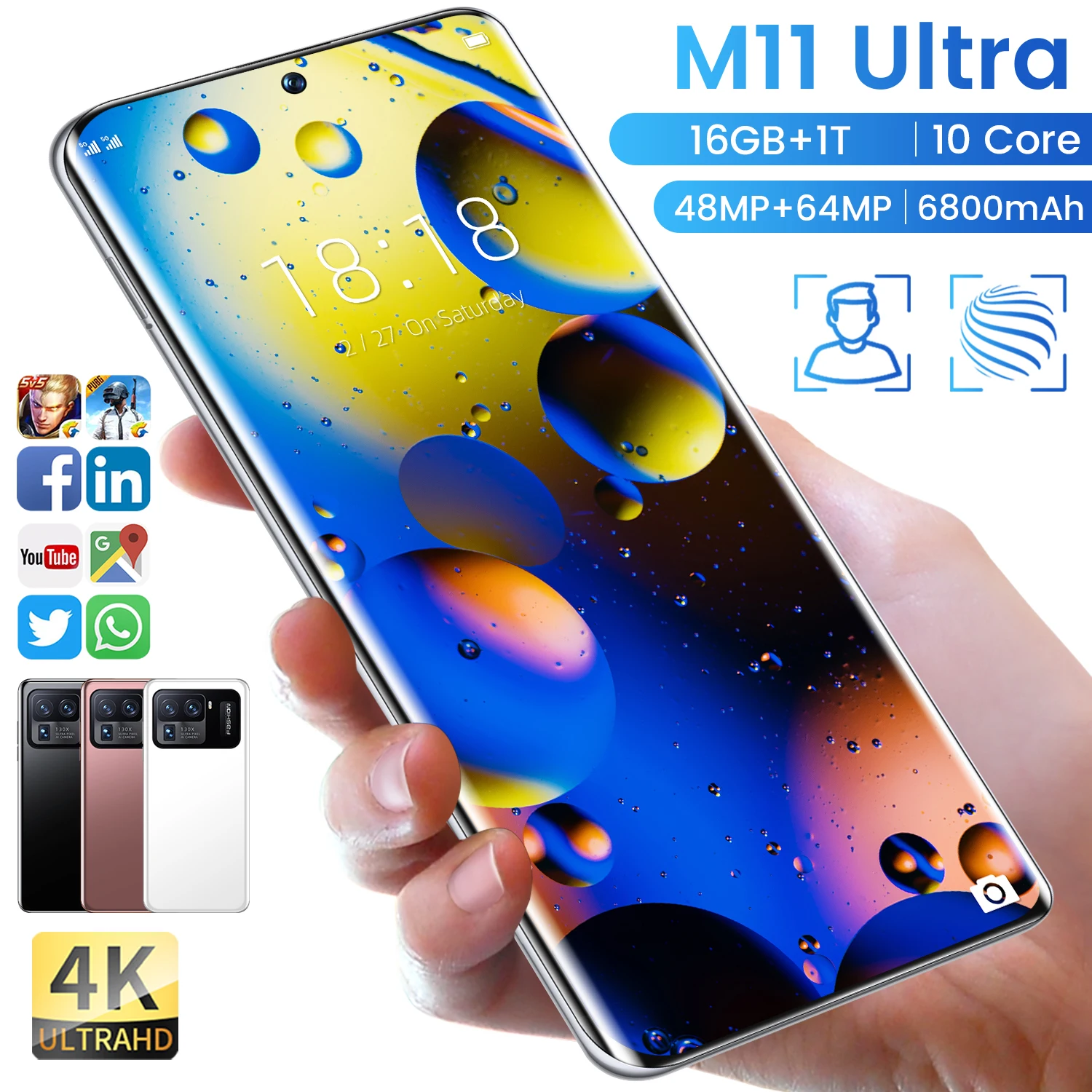Смартфон Xioami M11 Ultra 16 ГБ + ТБ Android 6800 мАч Qualcomm Snapdragon 888 4G/телефон с двумя картами