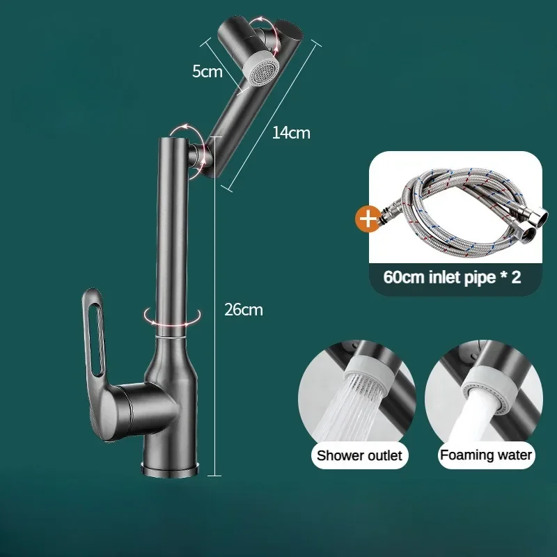 Robinet d\'évier de cuisine à poignée unique, rotation résistante à 360 degrés, robinet d\'évier de centre commercial, jet multifonctionnel,
