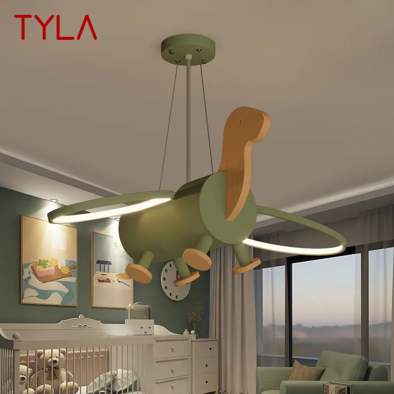 

TYLA Children's Dinosaur Pendant Lamp LED Creative Green Cartoon Light For Kids Room Kindergarten With Remote Control