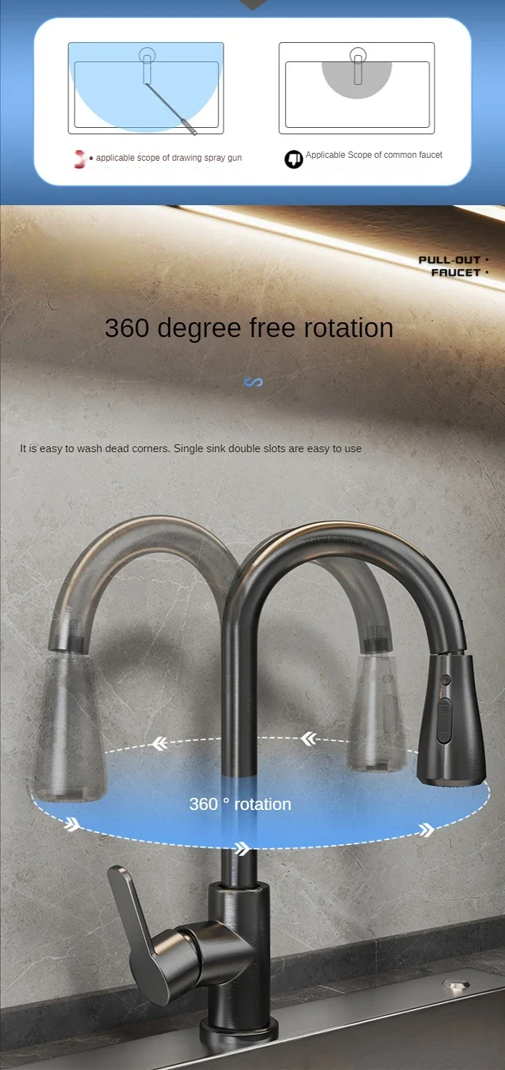 Description Picture 5 of itemPull kitchen faucet cold and hot water dual purpose splash proof faucet fast heating household wash basin faucet