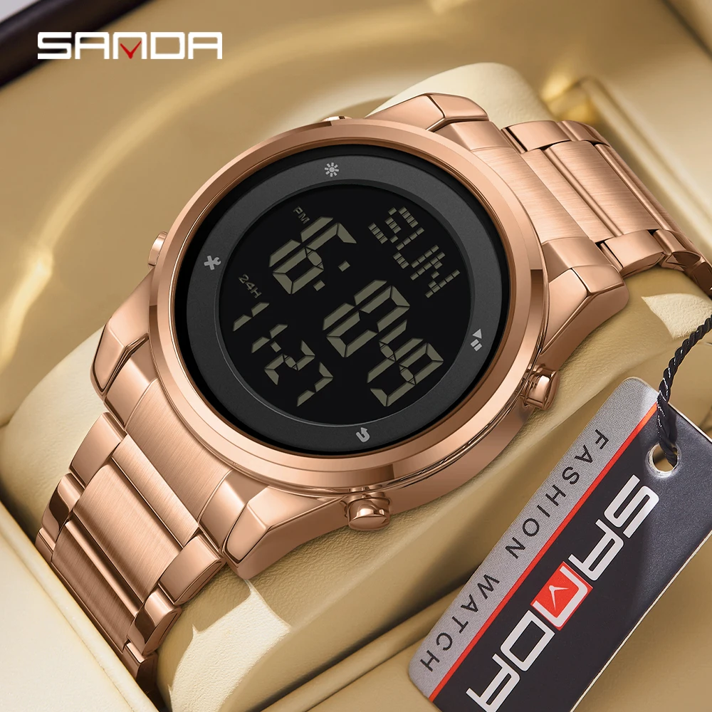 

Sanda 6160 New Fashion Stainless Steel Strap Digital Movement Trendy Outdoor Sports Mode Teenager Students Wrist Stop Watch