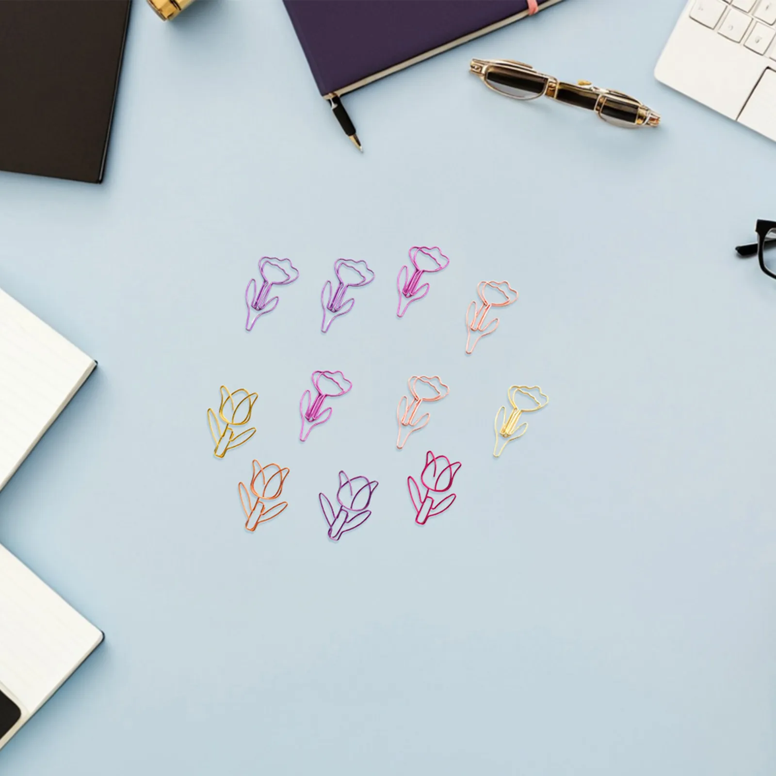 80Pcs 튤립 꽃 종이 클립 사무실 학교 용품을위한 귀여운 다채로운 금속 플래너 클립 장식 파일 조직