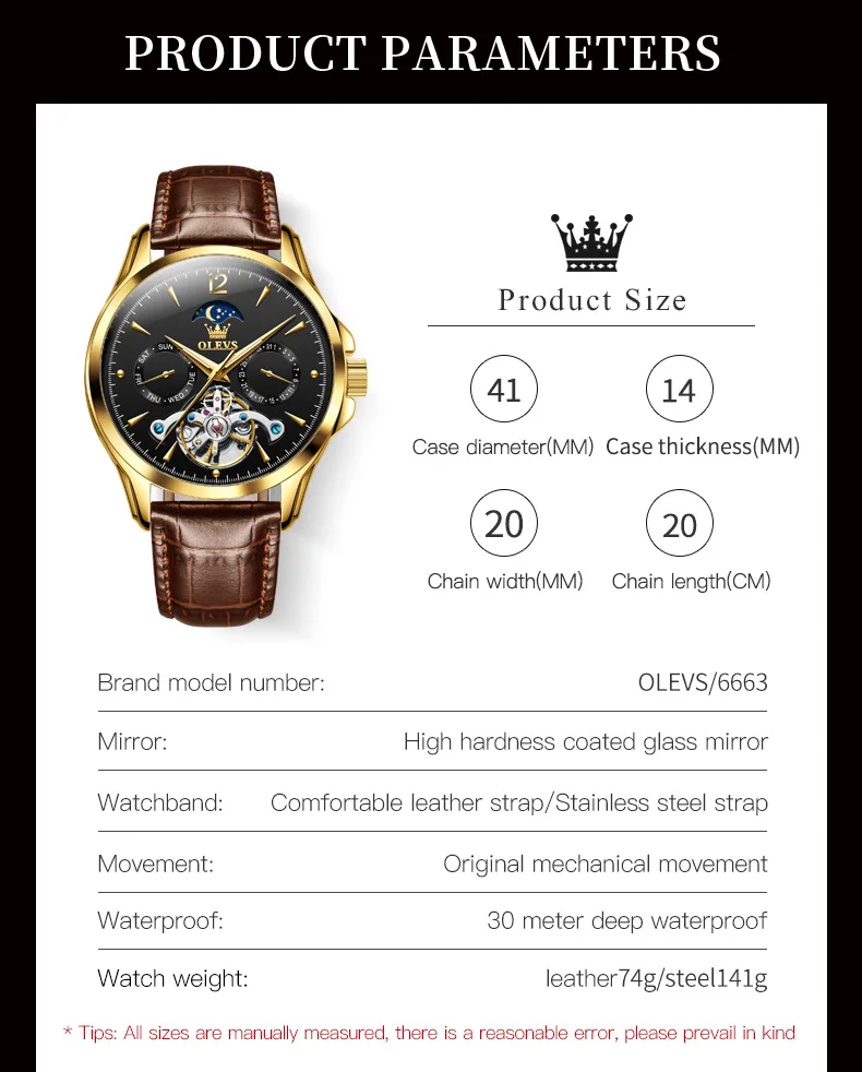 OLEVS-Relógio Mecânico Impermeável Masculino, Luxo, Fase da