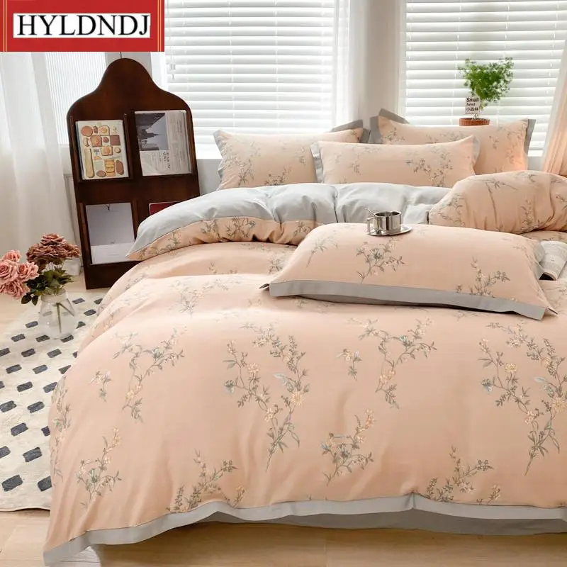 1Pcs Washed Cotton Floral Duvet Cover Pastoral Style Duvet Cover Linen Double Dekbedovertrek 200X200(Pillowcase Need Order)