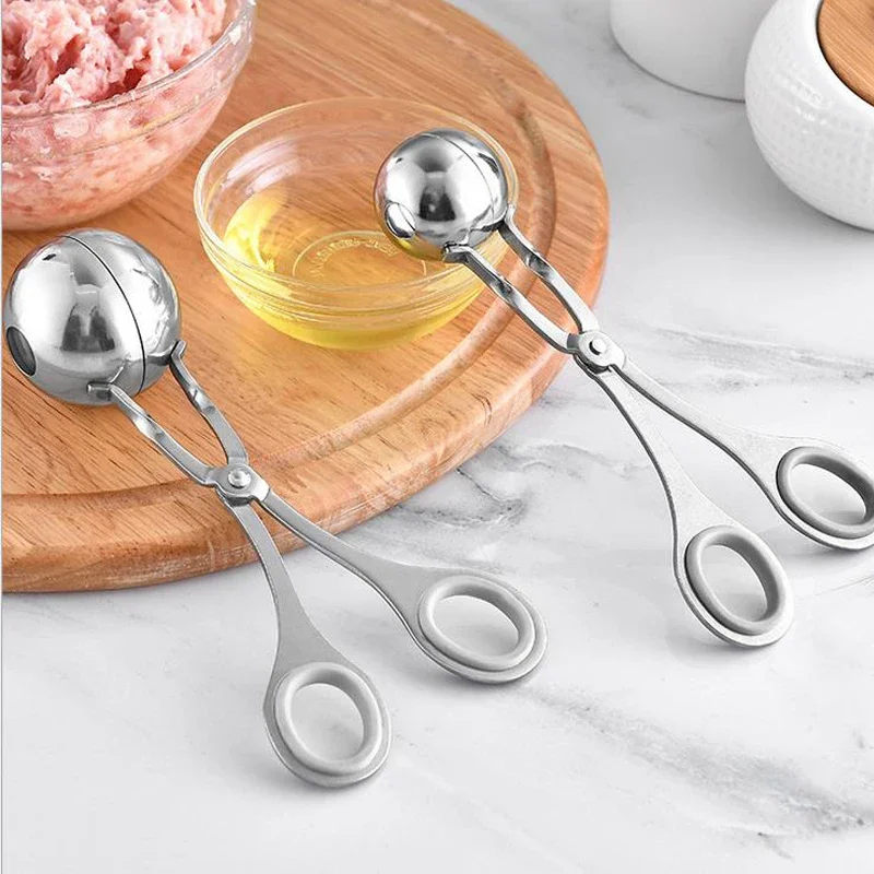 Non Stick Meatball Maker Stainless Steel Meat Ball Clip With Protection Ring Cooking Tool Kitchen Meatball Scoop Ball Maker Tong