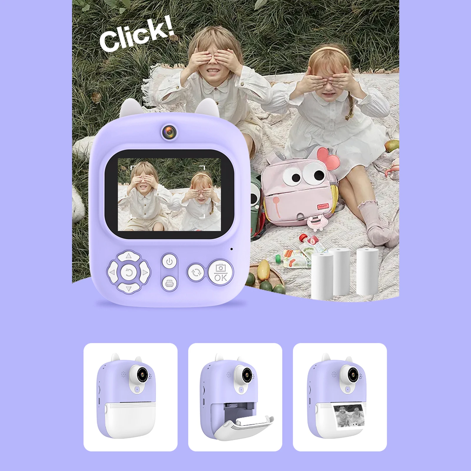 【New】3-in-1 Multifunctional Instant Camera Childeren's Instant Print Camera 2.4-inch IPS Screen Dual Lenses 12MP 32GB Memory