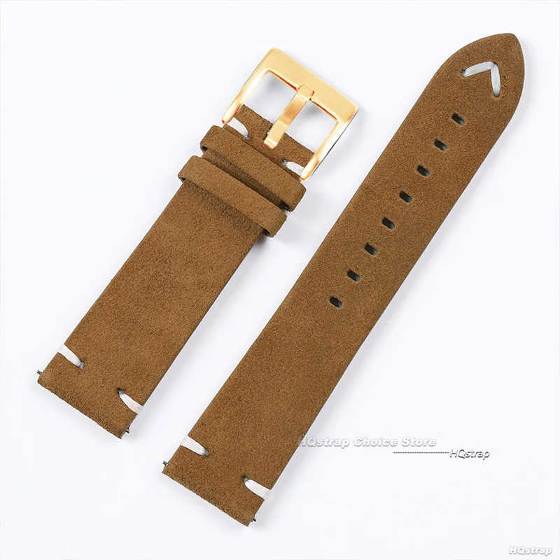 Rose Gold Buckle Suede Leather Vintage Watch Strap with Quick Release