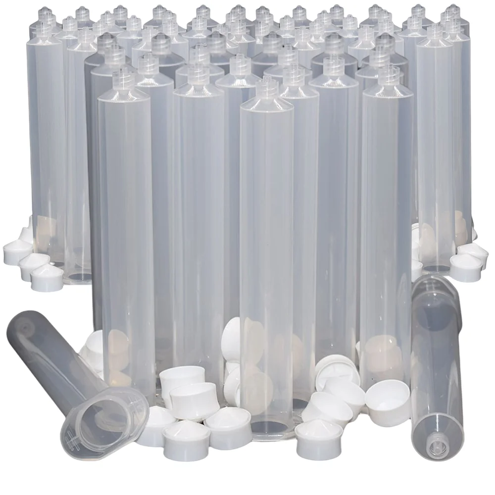 60pcs Glue Adhesive Dispenser Industrial Syringe Tube 55ml 55cc Glue Dispensing Syringe Barrel with Stopper for UV Glue Gun Tool