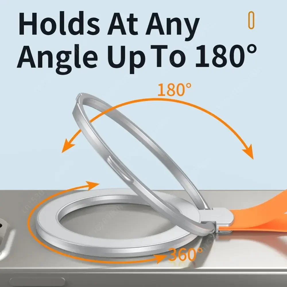 Magnetic Mobile Phone Holde for IPhone 12 13 14 15 Series Ultra Thin Foldable Kickstand with Silicone Finger Loop Strap