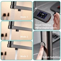 หรูหราปืนทองเหลืองสีเทา Sensing ก๊อกน้ําห้องครัวจอแสดงผล LED สวิทช์สัมผัสร้อนและเย็นดึงน้ําบริสุทธิ์ 2 ฟังก์ชั่นอ่างล้างจาน TAP 6