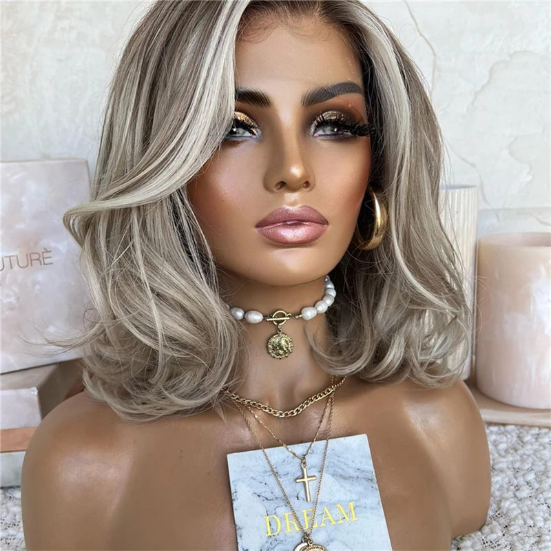 Women Wig Shoulder Length Natural Curly Wavy Bob Synthetic Heat Resistant Fiber