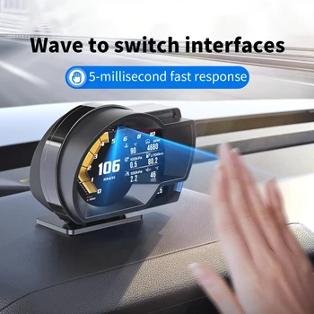 Gesture Switching Interface Car HUD Head up Display Dash Monitor Dual-Mode GPS OBD Automotive Speed Water Temperature Alarm LCD 1