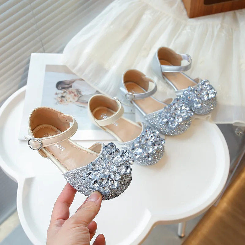 Kids Half Sandals Shiny Crystal Non-slip Girls Princess Shoes for
