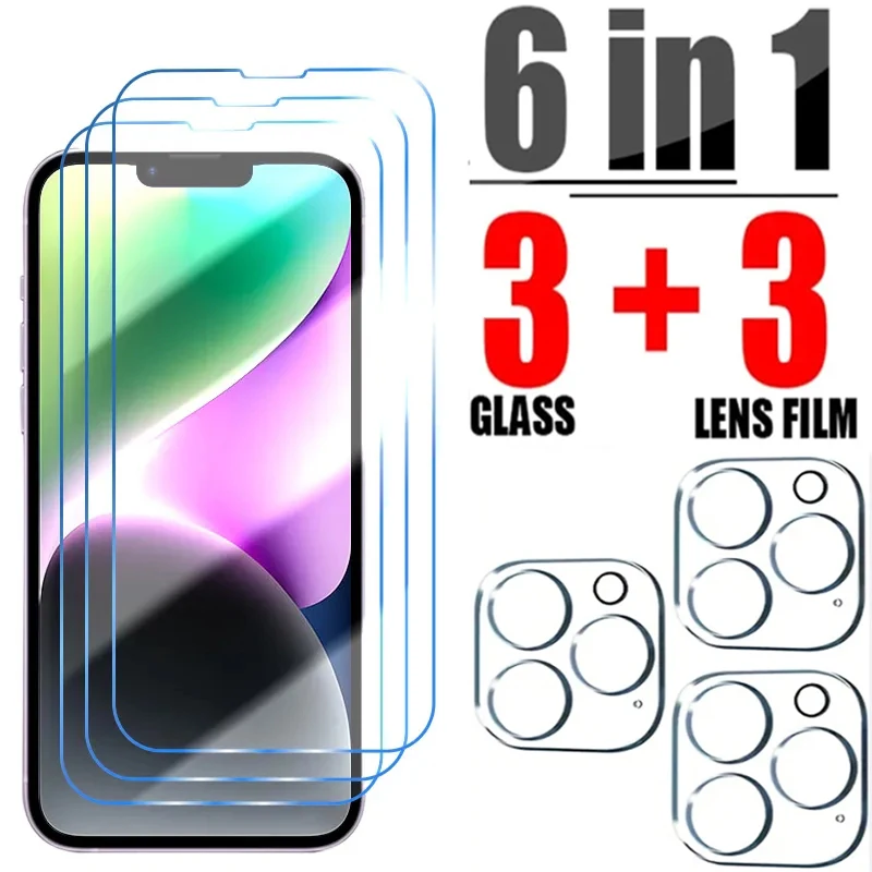 6в1 закаленное стекло для iphone 14 13 12 11 15 Pro Max Защита экрана для камеры iPhone 13 12 14 Plus 11 12 13 14 15 Pro стекло