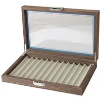 Wooden Pen Storage Case 12 Pens Capacity Practical Pen Collection Case Organizer 12 Slot with Glass Window for School Shop Home 1
