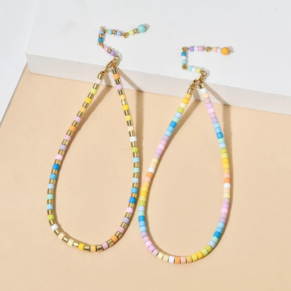 Acquista Collana di perline colorate per donna Collana stile bohemien Gioielli con perline quadrate geometriche sul collo Accessori estivi in Italia a partire da 1.36