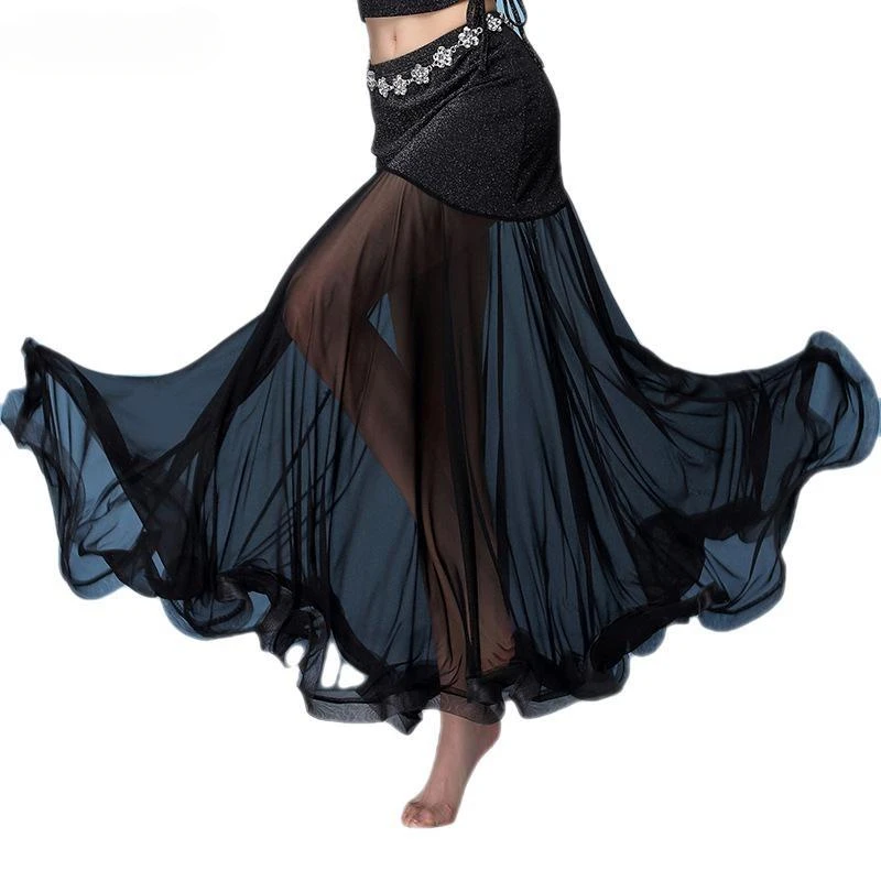 

Women Belly Dance Skirt Sexy Splicing Mesh Fishtail Long Skirt Oriental Dance Training Suit Lady Elegant Skirt Goddess Clothing