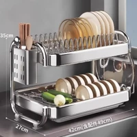 Égouttoir à vaisselle en acier inoxydable, organisateur d'évier de cuisine Compact et robuste avec plateau de Drainage, support de séchage pour assiettes, tasses et couverts 6