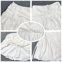 HOUZHOU Sexy Cute White Mini Skirt Women Drawstring Folds High Waist Irregular Ruffle Patchwork Fairycore Short Skirts Mori Girl - Image 6