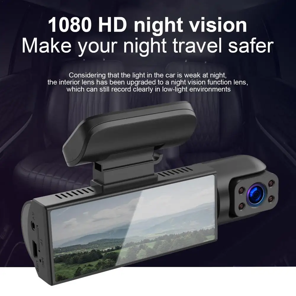 2 Camera 1080P HD Car Dash Recorder Wide Angle Recording Night Vision Recorder Cycle Recording Multifunctional Auto Accessories