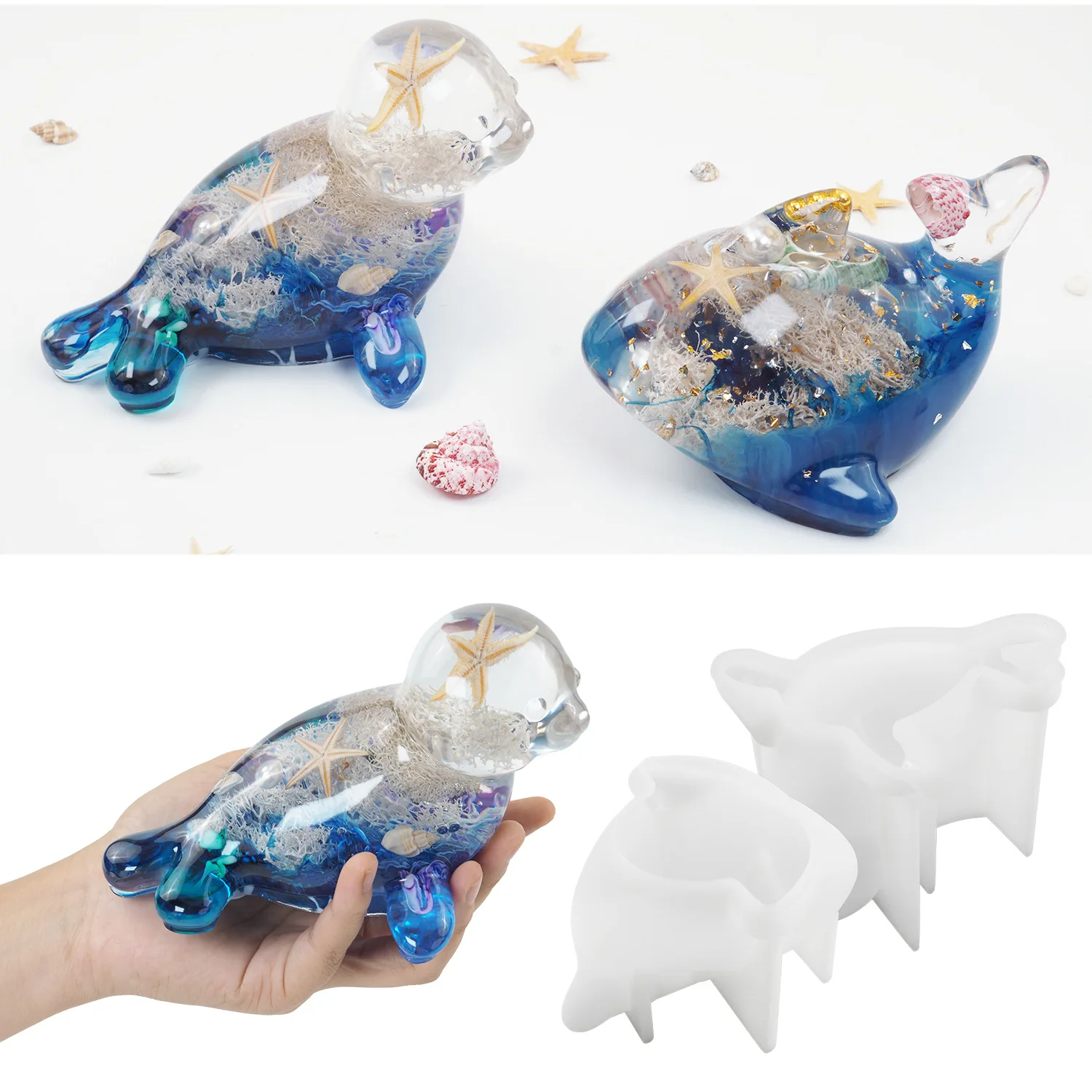 DIY Crystal Epoxy Resin Mold 3D Sea Animal Dolphin Seal Keychain Mirror Silicone Mold Jewelry Pendant Decoration Molds For Resin