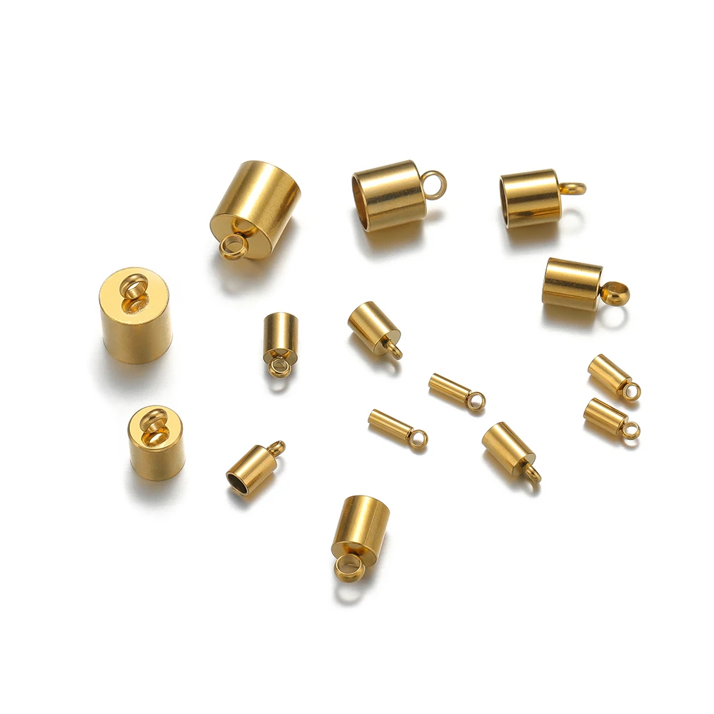 20 Stück 18 Karat Gold Edelstahl Eimer Seilkappen Crimp Endkappen für DIY Schmuckzubehör Armband Halskette Komponenten Großhandel – Detail 5