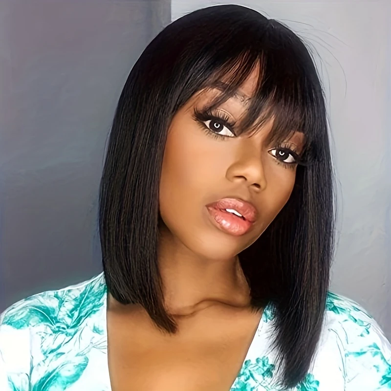 

Wear And Go Bob Straight Human Hair Wigs With Bangs Glueless Wig 3x1 HD Lace Closure Wig Full Machine Made Fringe Short Bob Wigs