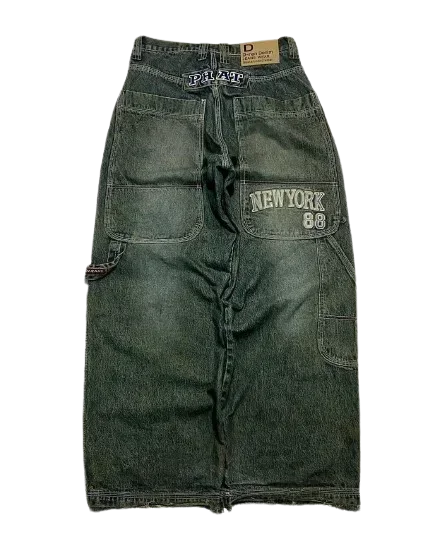 thumbnail image 1 of Pantalones cortos holgados con gráficos bordados retro de tendencia americana Y2K para hombre, pantalones vaqueros de cintura alta estilo Harajuku Punk Hip Hop, ropa de calle, 1 of 5