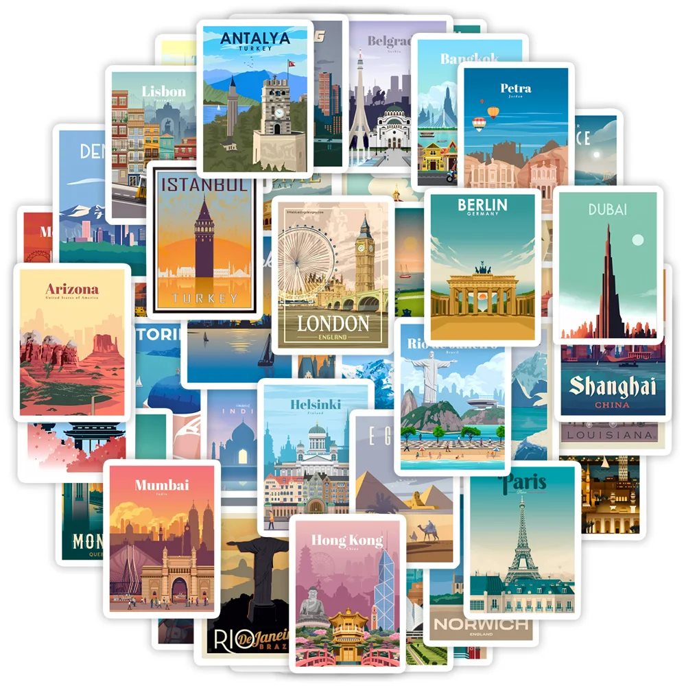 World Famous City Stickers Architecture Travel Scenery DIY Toy Gift Graffiti Decal for Phone Luggage Laptop Scrapbook Waterproof