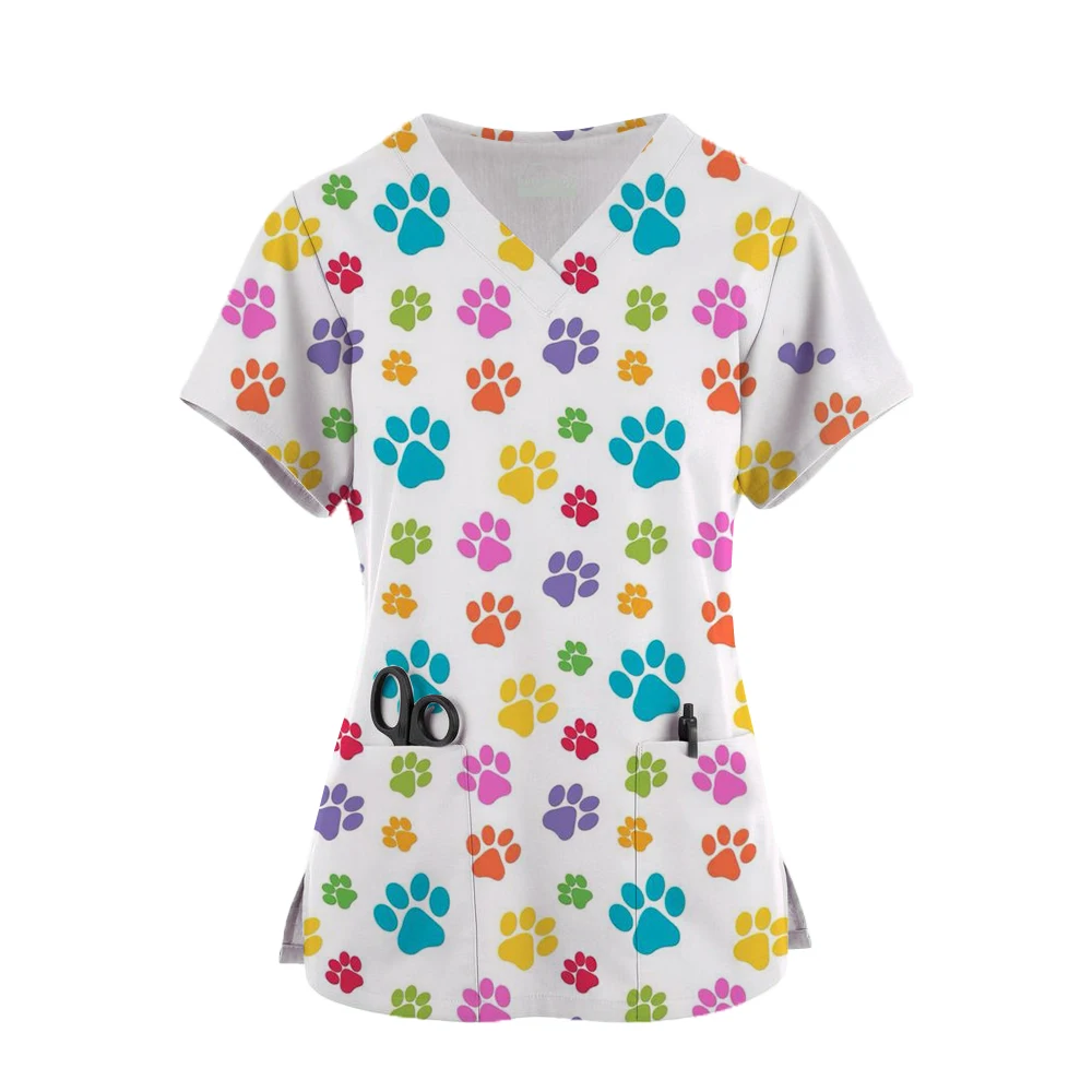 Cartoon Printing New Surgical Uniforms Woman Scrubs Veterinary