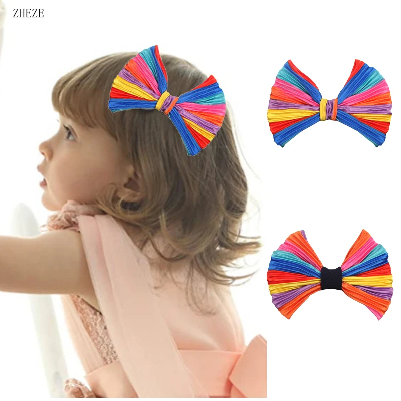 10Pcs/Lot NEW Rainbow Bow With/Without Clips For Mouse Ears Headband Girls Hair Sytle Hairpins Festival Party Hair Accessories