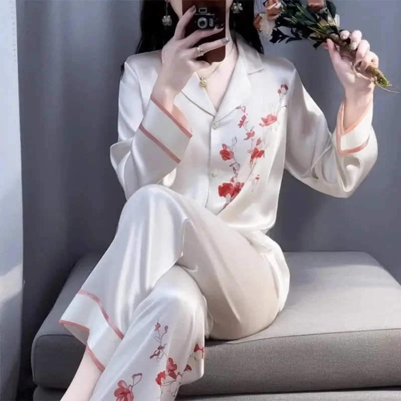 طقم ملابس نوم نسائي صيفي جديد بأكمام طويلة من الحر...